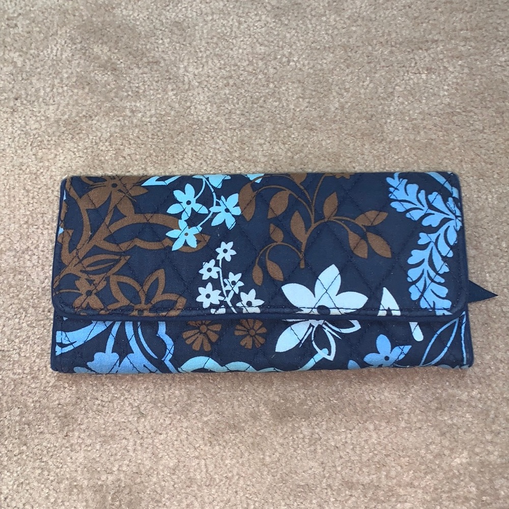 Vera Bradley Floral Quilted Wallet in Navy, Light Blue & Brown